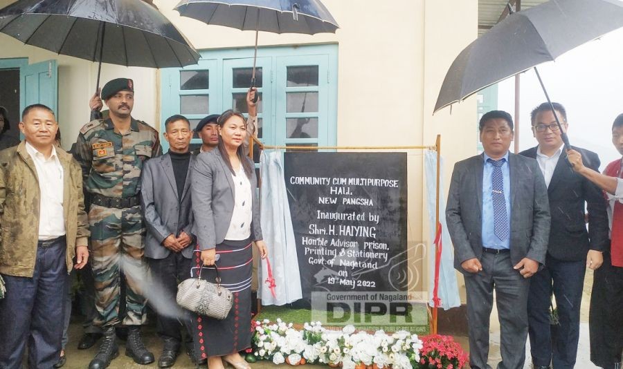 Advisor H Haiying and others during the inauguration of community cum multi-purpose hall at New Pangsha village on May 19. (DIPR Photo)